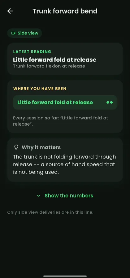 Detail screen explaining trunk forward bend at release